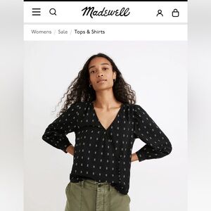 NWT Madewell Black Puff Sleeve Wrap Blouse